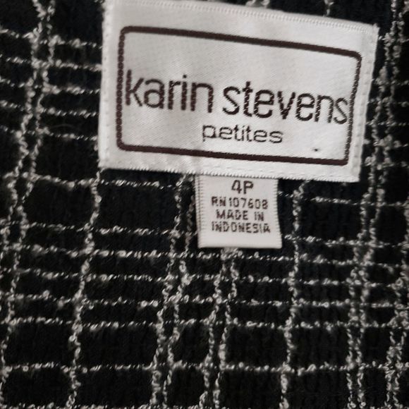 Karin Stevens Black White Checked Pattern Ruffled Jacket Size 4P - Picture 3 of 8